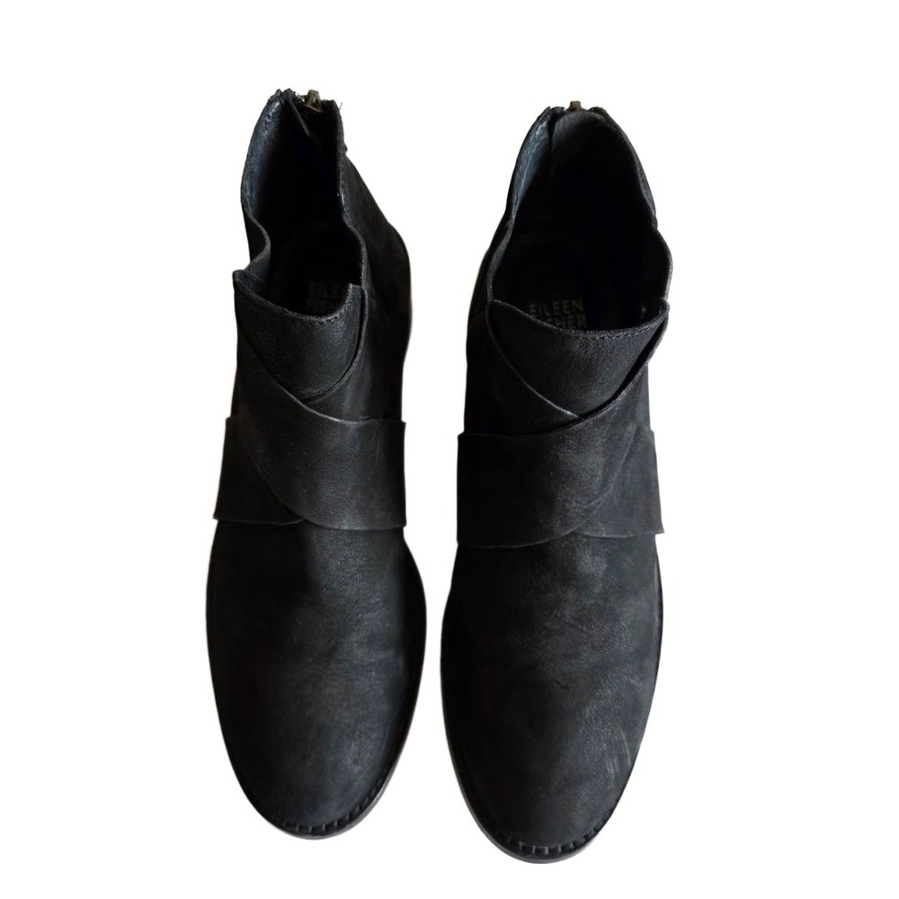 Eileen Fisher Boots Womens 7 Black Ankle Block Heel Suede Zipper Stylish - Picture 10 of 10